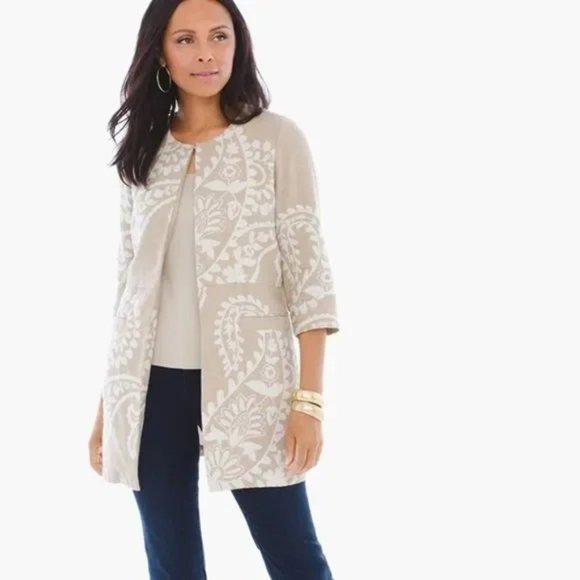 Chico’s ~new~ Jaquard Cotton Linen Topper In XS Petite - Picture 16 of 16